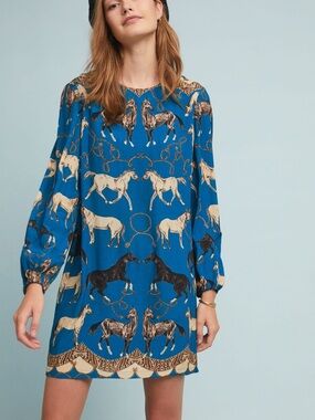 Corey Lynn Calter Anthro Teal Horse Rodeo Mini Dress NWOT